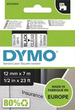 Een Dymo D1 tape 12 mm, zwart op transparant koop je bij ShopXPress