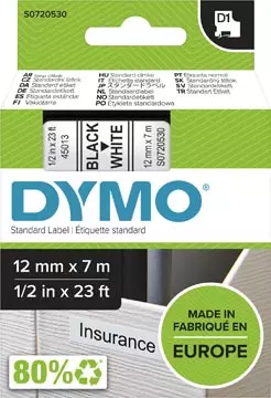 Een Dymo D1 tape 12 mm, zwart op wit koop je bij ShopXPress