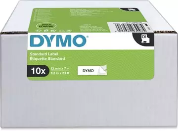 Een Dymo D1 tape 12 mm, zwart op wit, pak van 10 stuks koop je bij ShopXPress