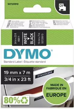 Een Dymo D1 tape 19 mm, wit op zwart koop je bij ShopXPress