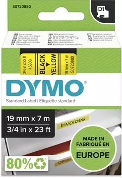 Een Dymo D1 tape 19 mm, zwart op geel koop je bij ShopXPress