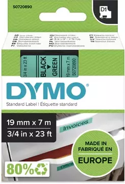 Een Dymo D1 tape 19 mm, zwart op groen koop je bij ShopXPress