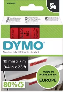 Een Dymo D1 tape 19 mm, zwart op rood koop je bij ShopXPress