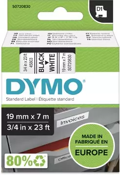 Een Dymo D1 tape 19 mm, zwart op wit koop je bij ShopXPress