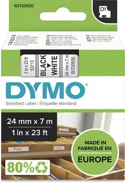 Een Dymo D1 tape 24 mm, zwart op wit koop je bij ShopXPress