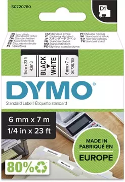 Een Dymo D1 tape 6 mm, zwart op wit koop je bij ShopXPress