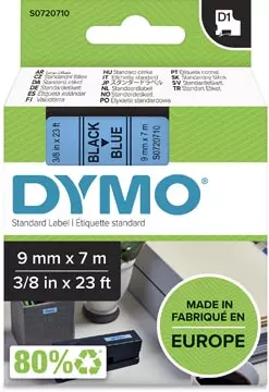 Een Dymo D1 tape 9 mm, zwart op blauw koop je bij ShopXPress