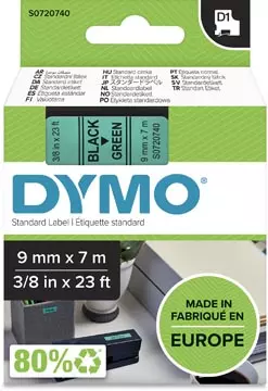 Een Dymo D1 tape 9 mm, zwart op groen koop je bij ShopXPress