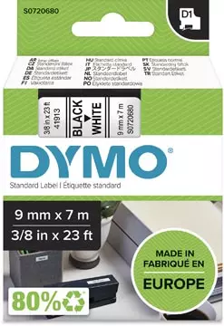 Een Dymo D1 tape 9 mm, zwart op wit koop je bij ShopXPress