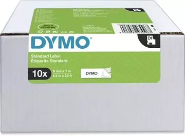 Een Dymo D1 tape 9 mm, zwart op wit, pak van 10 stuks koop je bij ShopXPress