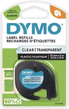 Een Dymo LetraTAG plastic tape 12 mm, transparant koop je bij ShopXPress