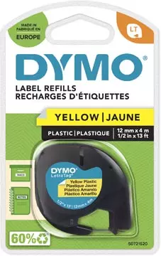 Een Dymo LetraTAG tape 12 mm, plastic geel koop je bij ShopXPress