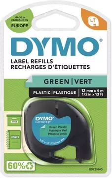 Een Dymo LetraTAG tape 12 mm, plastic groen koop je bij ShopXPress