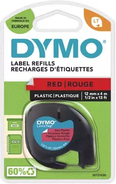 Een Dymo LetraTAG tape 12 mm, plastic rood koop je bij ShopXPress