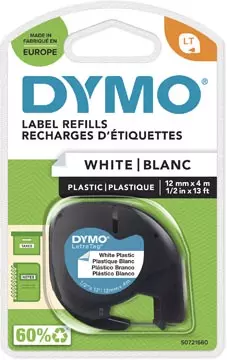 Een Dymo LetraTAG tape 12 mm, plastic wit koop je bij ShopXPress