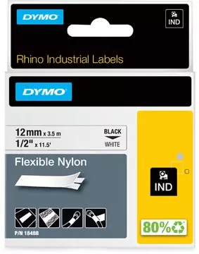 Een Dymo RHINO flexibele nylontape 12 mm, zwart op wit koop je bij ShopXPress