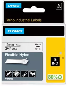 Een Dymo RHINO flexibele nylontape 19 mm, zwart op wit koop je bij ShopXPress