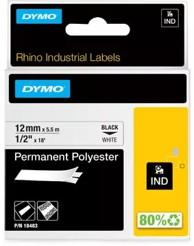 Een Dymo RHINO permanente polyester tape 12 mm, zwart op wit koop je bij ShopXPress