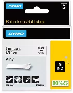 Een Dymo RHINO vinyltape 9 mm, zwart op wit koop je bij ShopXPress