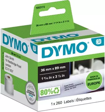 Een Dymo duurzame etiketten LabelWriter ft 89 x 36 mm, 260 etiketten koop je bij ShopXPress