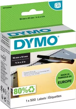 Een Dymo etiketten LabelWriter ft 19 x 51 mm, verwijderbaar, wit, 500 etiketten koop je bij ShopXPress