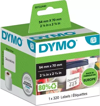 Een Dymo etiketten LabelWriter ft 70 x 54 mm, wit, 320 etiketten koop je bij ShopXPress