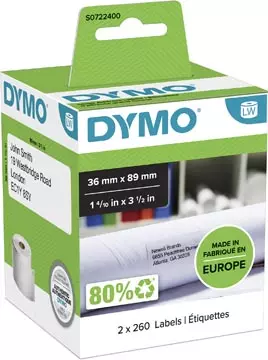 Een Dymo etiketten LabelWriter ft 89 x 36 mm, wit, 2 x 260 etiketten koop je bij ShopXPress