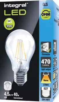 Een Integral Classic Globe LED lamp E27, dimbaar, 2.700 K, 4,2 W, 470 lumen koop je bij ShopXPress