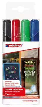 Een Edding krijtmarker e-4095, geassorteerde kleuren, etui van 4 stuks koop je bij ShopXPress