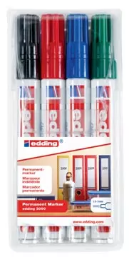 Een Edding permanent marker 3000, etui van 4 stuks in geassorteerde kleuren koop je bij ShopXPress