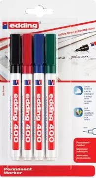 Een Edding permanent marker 400 blister van 4 stuks in geassorteerde kleuren koop je bij ShopXPress