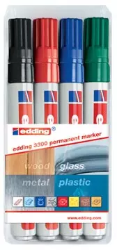 Een Edding permanent marker e-3300 blister van 4 stuks in geassorteerde kleuren koop je bij ShopXPress