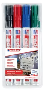 Een Edding permanent marker e-3300 etui van 4 stuks in geassorteerde kleuren koop je bij ShopXPress