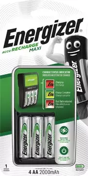 Een Energizer batterijlader Maxi Charger, inclusief 4 x AA batterij, op blister koop je bij ShopXPress