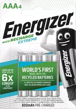 Een Energizer herlaadbare batterijen Extreme AAA, blister van 4 stuks koop je bij ShopXPress