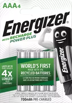 Een Energizer herlaadbare batterijen Power Plus AAA, blister van 4 stuks koop je bij ShopXPress