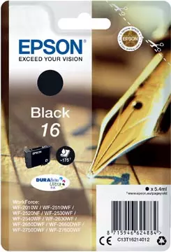 Een Epson inktcartridge 16, 175 pagina's, OEM C13T16214012, zwart koop je bij ShopXPress