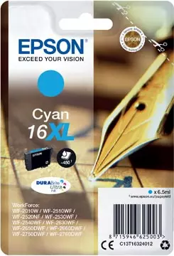 Een Epson inktcartridge 16XL, 450 pagina's, OEM C13T16324012, cyaan koop je bij ShopXPress