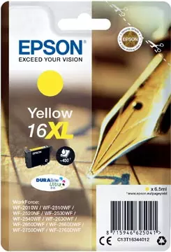 Een Epson inktcartridge 16XL, 450 pagina's, OEM C13T16344012, geel koop je bij ShopXPress