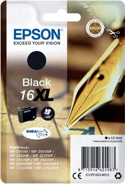 Een Epson inktcartridge 16XL, 500 pagina's, OEM C13T16314012, zwart koop je bij ShopXPress