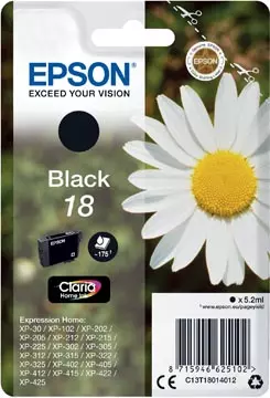 Een Epson inktcartridge 18, 175 pagina's, OEM C13T18014012, zwart koop je bij ShopXPress