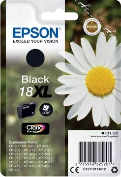 Een Epson inktcartridge 18XL, 470 pagina's, OEM C13T18114012, zwart koop je bij ShopXPress