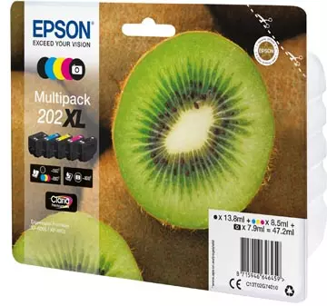 Een Epson inktcartridge 202XL, 550 - 800 pagina's, OEM C13T02G74010, 5 kleuren koop je bij ShopXPress