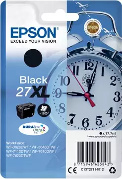 Een Epson inktcartridge 27XL, 1.100 pagina's, OEM C13T27114012, zwart koop je bij ShopXPress