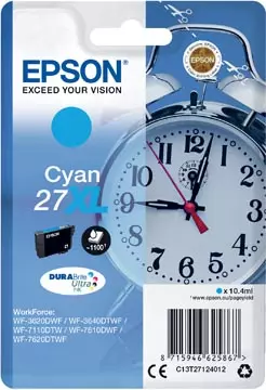 Een Epson inktcartridge 27XL, 1.100 pagina's, OEM C13T27124012, cyaan koop je bij ShopXPress