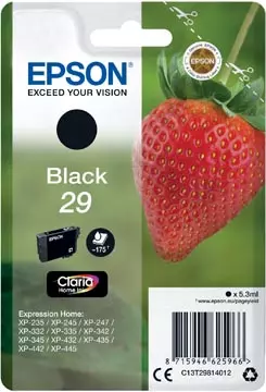 Een Epson inktcartridge 29, 175 pagina's, OEM C13T29814012, zwart koop je bij ShopXPress