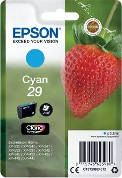 Een Epson inktcartridge 29, 180 pagina's, OEM C13T29824012, cyaan koop je bij ShopXPress