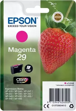 Een Epson inktcartridge 29, 180 pagina's, OEM C13T29834012, magenta koop je bij ShopXPress