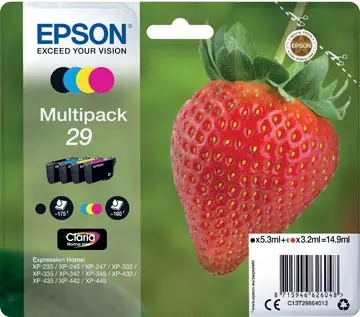 Een Epson inktcartridge 29, 180 pagina's, OEM C13T29864012, 4 kleuren koop je bij ShopXPress