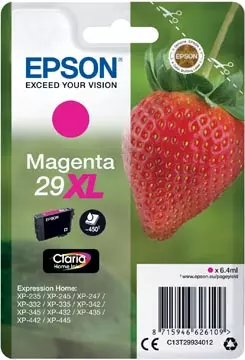 Een Epson inktcartridge 29XL, 450 pagina's, OEM C13T29934012, magenta koop je bij ShopXPress